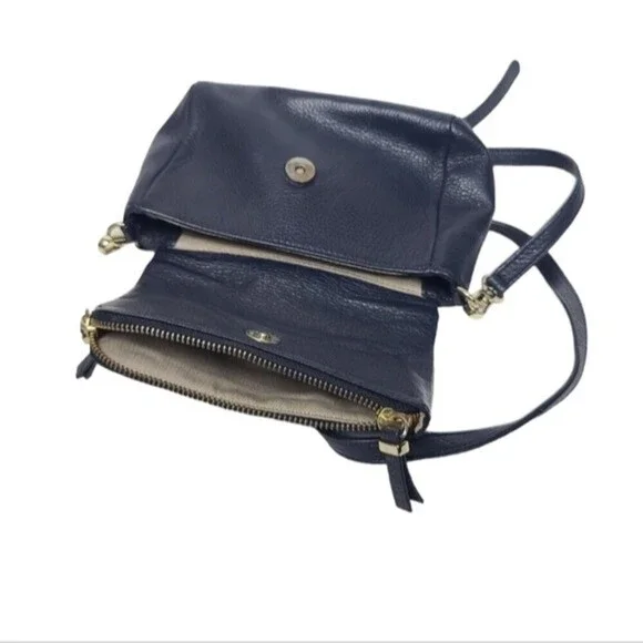 Talbots Blue Leather Flap Snap & Zipper Adjustable Strap Crossbody Purse - Picture 5 of 13